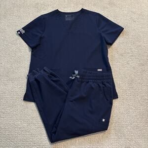 FIGS Technical Collection Scrub Set Women XL/PXL Navy Embroidered AYA Healthcare